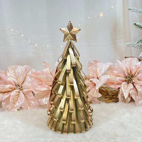 Christian Lacroix Maison Gold Metal Holiday Modern Christmas Tree Figure 12" New - Picture 2 of 4